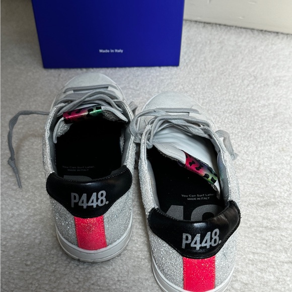 P448 John Sneakers. US Sz 7 (Italy Sz 37). Sparkly white & multi colored trim. - Picture 4 of 8